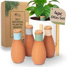 Plant Watering Globes - Terracotta Self Watering Planter Insert - Watering Bulbs for Outdoor and Indoor Plants with Easy Top Refill System - Set of 4 Ollas - Beige azul verde gris - Ver 1