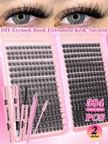 384/644 PCS DIY Lash Extension Kit, Mixed Length 10-18mm Spikes Cluster Lashes, Reusable C Curl Individual Lashes, Manga Faux Mink Volume False Eyelashes With Lash Glue Set - Pink - View 2