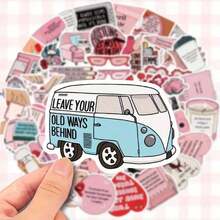 50pcs Inspirational Pink Waterproof Stickers - Self-Love & Motivation Quotes For DIY Decorating Laptops, Guitars, Skateboards, Helmets & More,School Supplies,Back To School - 多色 - 查看 5