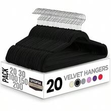 20-Pack Plush Clothes Hangers, Velvet Hangers,Luxurious, Traceless, High-Load-Bearing Wardrobe Hangers, Suitable For Clothing Storage In Bedrooms, Balconies, And Bathrooms, And Can Be Used To Hang Shirts, Coats, Dresses, Pants, Etc. - Màu đen, 20 cái - Xem 1