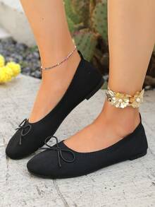 OFFWIND Women's ElegantRound Toe Ballet Flats With BowDetail Summer Shoes SpringShoes Spring Break Easter - Black - View 4