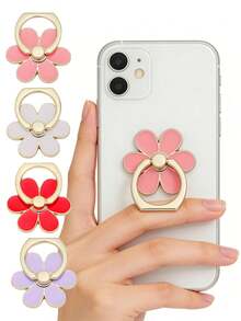 Pink Cute Flower Alloy Metal Petal-Shaped Metal Anti-Drop Phone Ring Holder With Adhesive Backing, Suitable For Phone Cases, Adorable Phone Ring Stand For Girls Spring Gift - Multicolor - View 3