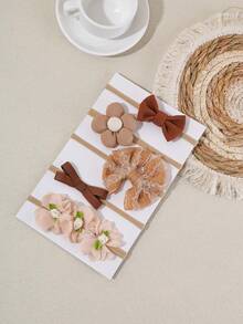 5件套女婴雪纺花朵蝴蝶结发箍，适合日常佩戴（不含纸卡） - 彩色 - 查看 8