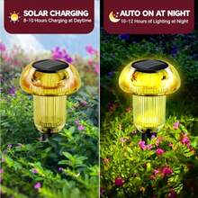 Luces solares de pascua para exteriores 4 unidades luces solares LED amarillas para hongos al aire última intervensión impermeables para decoración solar para patio día de San Valentín Halloween - Paquete de 4 dorados - Ver 3