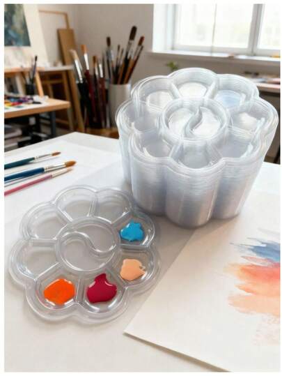 1/10/50pcs Transparent White Portable Lightweight Plastic Palette Set, Multi-Purpose Color Mixing Tray, Suitable For Watercolor, Gouache And Various Painting Creation, Essential Art Supplies And Practical Drawing Tool For Students, Artists, Classrooms And Daily DIY