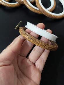 5件/10件 8cm/10cm 小圓形刺繡框，深棕色仿木材質配金屬扣，適合十字繡、DIY手工藝與裝飾展示 | 裝飾框 | 金屬扣固定 - 仿古圓形 - 查看 5