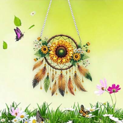 5D Diamond Painting Sunflower Dreamcatcher Decor Set, DIY Diamond Art Desktop Decoration, Gemstone Inlaid Craft For Home & Bedroom