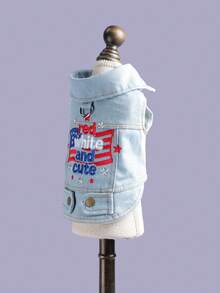 1pc Pet Clothes, Dog/Cat Jacket Coat, Small Dog Outfit, Dirt-Resistant Durable Wear, Spring/Summer New Arrival, All Season - American Flag Jacket - Blue - View 5