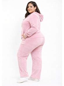 Pietra Plus Size Fleece Set, Autumn/Winter Collection, Women's Fashion, Super Versatile - 淺粉色 - 查看 3
