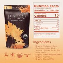 RY.ZE SUPERFOOD.S Mushroom Medium Roast Coffee USDA Organic With 6 Adaptogenic Mushrooms, USA Grown Instant Coffee For Better Energy, Focus Digestion Immunity With Lions Mane & Turkey Tail 30 Servings - 50G - 查看 8