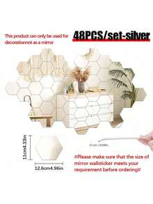 48 Pieces Of Hexagonal Acrylic Mirror Wall Decals, Removable Decorative Mirrors, Self-Adhesive Hexagonal Art Ornaments, Home Decor Stickers, Wall Stickers, Vinyl Decals, Spring Decorations, Freshen Up Your Home, Rama Decorative Sticker Gifts, Birthday Graduation Wall Decor, Room Decorations, Wall Mirrors, Bathroom Decor, Living Room Decor - 1cm - View 16