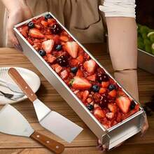 3pcs Set [1 Mold + 2 Cake Spatulas] Rectangular Tiramisu Cake Tray Mold And Accessories Set, Lightweight Dessert Tools With Stable Base - Essential For Tiramisu, Cheesecake And Mousse Cake, Perfect For Bakers And Home Baking Enthusiasts, Please Note The Marked Dimensions - Multicolor - View 4