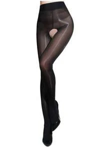 1 Pair Women's Sexy Crotchless Stockings - Black - View 3