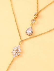 Luxury Floral Zirconia Bridal Back Chain Long Full Rhinestone Body Chain Wedding Jewelry For Women Summer - Gold - View 5