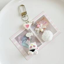 1 pieza Lindo colgante de dibujos animados, correa para teléfono con forma de conejo y corazón, llavero de bola de peluche con cordón para cámara CCD, regalo para parejas, cumpleaños, amigos - Multicolor - Ver 9