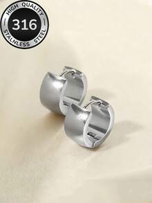 1 Pair Vintage Minimalist Wide Hoop Earrings, Stainless Steel Hypoallergenic Non-Fading Round Earrings, Unisex, Niche Design, Fashion Accessory For Women - Wide Ear Clip - View 12