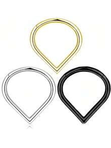 1pc Stainless Steel Nose Ring, Personalized Piercing Nose Hoop, Seamless Heart-Shaped Cartilage Earring, Clip-On Closure, Unisex Jewelry - Multicolor - View 2