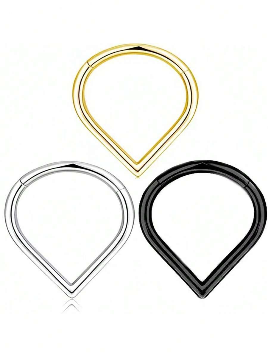 1pc Stainless Steel Nose Ring, Personalized Piercing Nose Hoop, Seamless Heart-Shaped Cartilage Earring, Clip-On Closure, Unisex Jewelry