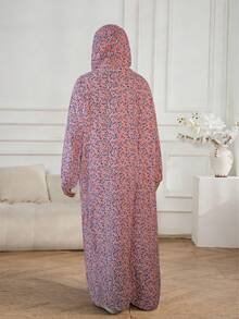Ditsy Floral Hooded Abaya Ditsy Floral Hijab Dress Loose Ditsy Floral Maxi Dress, Plus Size Long Sleeve Maxi Dress Colorful Ditsy Floral Breathable Abaya Soft Modest Dress Popular Middle Eastern & Southeast Asian Style Abaya Pink Vacation Spring - Pink - View 5