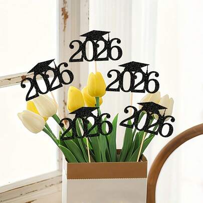 10pcs Black & Gold Glitter Floral Vase Filler Decor, Elegant 2026 Graduation Ceremony Design With Graduation Elements And Numeric Elements