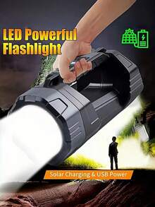 Portable LED Flashlight With Red And Blue Flashing Warning Light, USB Rechargeable, Adjustable Beam, ABS Material; Suitable For Camping, Fishing, Repair And Emergency Situations; Durable And Sturdy, With Solar And Power Bank Function - Star - View 2
