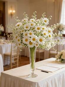 32支装高端奢华ins风洋甘菊、雏菊、满天星仿真花束,家居及摄影装饰,适用于餐桌、客厅、母亲节、情人节、生日、毕业典礼、秋季装饰、婚礼季及DIY家居装饰、节日插花 | 装饰雏菊花束 - 白色 - 查看 6