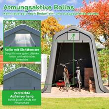Abri de jardin gris 245 x 183 x 217 cm – Utilisation polyvalente : abri de jardin, abri à vélos ou carport. Matériau PE imperméable avec volets enroulables. Résistant aux UV et au vent. Montage facile. - Gris - Voir 4