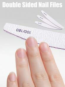 100/180 Grit Double-Sided Nail File, Reusable Nail Buffer Block, Suitable For Natural And Acrylic Nails, Home And Salon Use - Light Grey - View 9