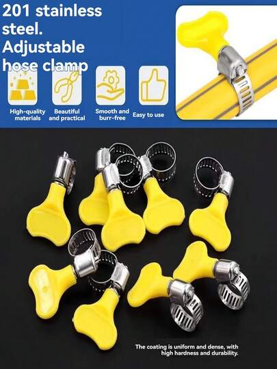 12 piezas de abrazaderas duraderas de acero inoxidable con mangos de plástico amarillo ergonómicos - Abrazaderas de manguera de torsión para un ajuste , ideales para plomería y reparaciones automotrices