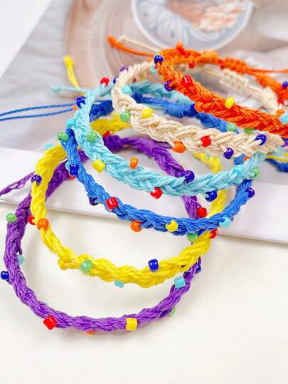 1pc Bohemian Braided Colorful Niche Minimalist Adjustable Beaded Handmade Bracelet, Suitable For Men And Women, Holiday Party, Daily Wear, Birthday Gift, Friends And Couples, Exquisite Holiday Gift, Jewelry Gift (Bead Colors Random)