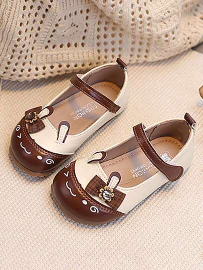 Spring/Autumn New Girls' Mary Jane Shoes, Cute Animal Face & Bow Design, Soft Non-Slip Toddler Princess Shoes