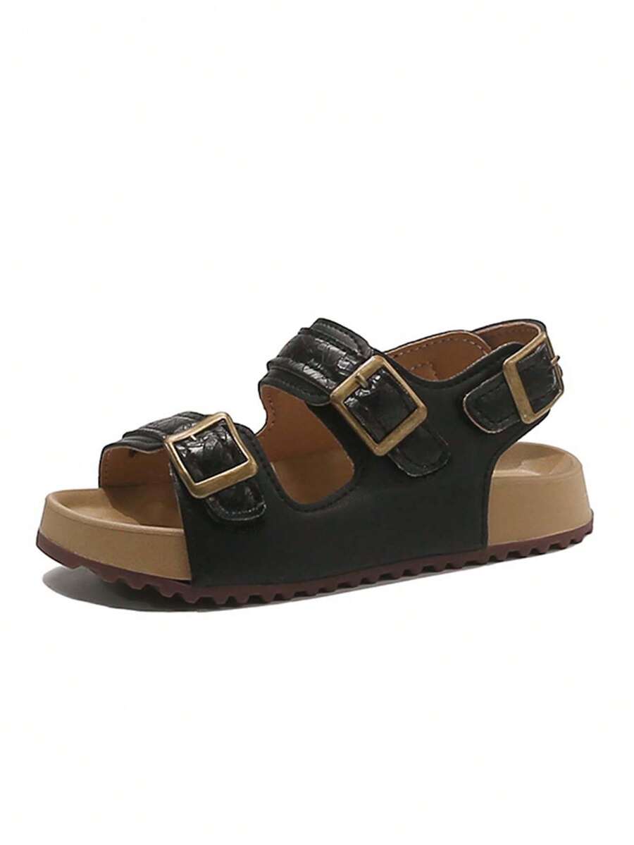 1 双新款儿童凉鞋，男女通用休闲鞋，采用便捷的魔术贴设计，鞋底柔软。 - 黑色 - 查看 1