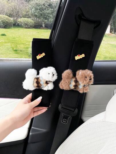 플러시 퍼피 자동차 안전벨트 어깨 패드 커버, 카툰 차량 안전벨트 보호대, 여성용 인테리어 장식