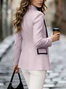 Blazer casual y elegante de manga larga con botones y contraste de color rosa para mujer, primavera - Púrpura malva - Ver 5