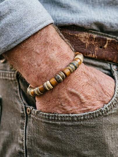 diffone 复古手工木珠手链 8mm 男士复古木质手链 时尚饰品