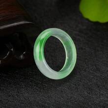 Pinannie 6mm天然綠色石英岩玉石戒指，男女通用風水幸運戒圈，美碼4-12號 - 綠色 - 查看 18