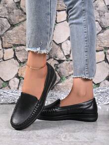 Women's White Non-Slip Casual Loafers - Black-1 - View 5
