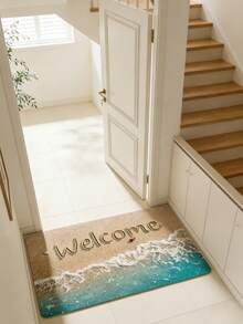 1pc Beach Wave + "Welcome" Slogan Doormat, Floor Mat, Small Rug, Welcome Mat, Carpet, Doormat, Outdoor Doormat, Kitchen Rug, Home Decor, Front Door Mat, Area Small Rug, Outdoor Mat, Home Decor, Area Rug, Garden Rug, Washable Carpet - Multicolor - View 3