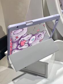 A Cute Cartoon Purple Bear Heart Pattern Double-Sided Acrylic Transparent Crystal Back Cover, Shock-Proof, Suitable For IPad 7th, 8th, 10th Generation (10.2 Inch), Built-In Pen Slot, Support Sleep/Wake Function, Ideal Gift Choice - Multicolor - View 7