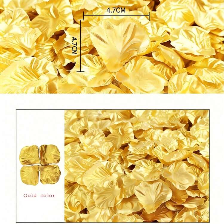 100/500/1000片金色仿真玫瑰花瓣，浪漫仿真花卉装饰，适用于婚礼、派对、房间及家居装饰、生日、桌面摆设、情人节礼物 - 查看 10
