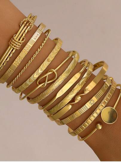 7pcs Patterned Exaggerated Personalized Open Bangle Bracelet Set, Random Style Assortment