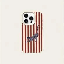1pc TPU Material Striped Blue Leopard Pattern Phone Case Compatible With IPhone 17 Pro Max/17/16 Pro Max/15/13/12/11, S20 FE/A15/S24/A55, Note 11/Note 12/Note 13 Pro, Full Coverage Anti-Drop Soft Protective Phone Cover - White - View 5