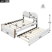 140*200cm Flachbett, gepolstert, mit praktiska ausziehbares Rollbett, minimalistisk Formgebung, vit - Vit + Plysch + 140 cm * 200 cm - Visa 4