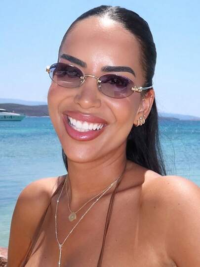 1 pieza Gafas de mujer vintage sin marco en degradado, accesorio retro básico de estilo casual, fashionable, para lectura diaria, ir al trabajo o la playa, regalo de negocios casuales