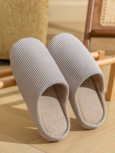 Unisex Minimalist Striped Soft Bottom Slippers, Breathable Comfortable Indoor Bedroom Living Room Home Flat Shoes, Lightweight Wood Floor Slippers For All Seasons