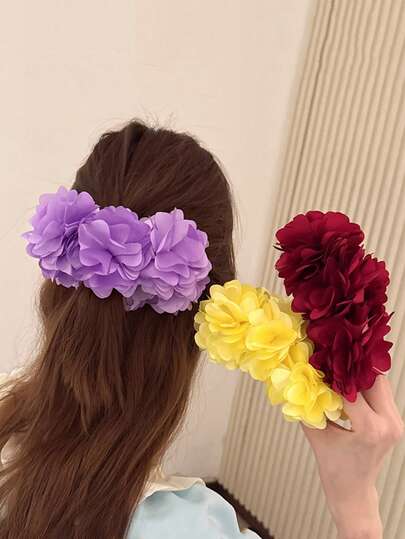 1个韩式优雅多巴胺彩色花朵发爪夹，高端发饰，适合盘发，日常、派对、节日佩戴