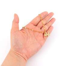 1pc Fashion Simple Bubble Initial Artificial Crystal Heart Pendant Golden Stainless Steel Lip Chain Necklaces For Women - Yellow Gold - View 3