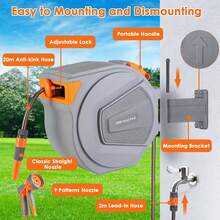 Hose Reel With 20m Garden Hose, Wall-Mounted Hose Reel, 180° Swivel & Automatic Rewind, Wall Hose Box Incl. 9-Function Hand Shower, For Irrigation - 20M - View 3