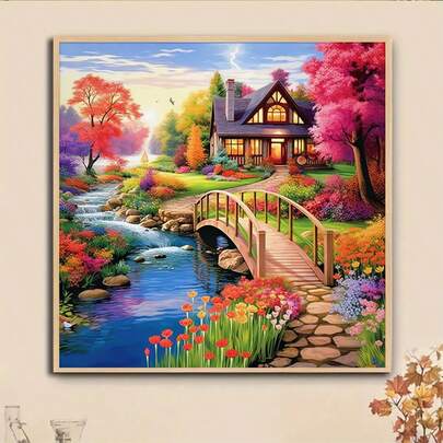 1件套DIY风景木屋5D钻石画套装，[30*30厘米/11.8*11.8英寸] [40*40厘米/15.7*15.7英寸]，适合成人初学者，DIY马赛克钻石画，全钻手工爱好，客厅、卧室、办公室墙面装饰，送给家人和朋友的惊喜礼物，无框