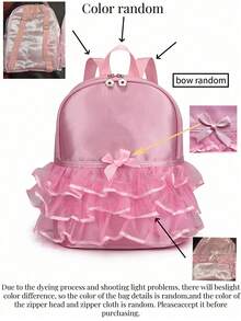 Personalized Custom Back To School Mini Casual Backpack, Simple And Exquisite Design, Versatile And Practical. Solid Color Design Accented With Bows And Lace Trim, Decorated With Ballet Style Patterns. Perfect For Daily Use, Outings, Shopping And School. Also A Great Birthday Or Back To School Gift. - Multicolor - View 6